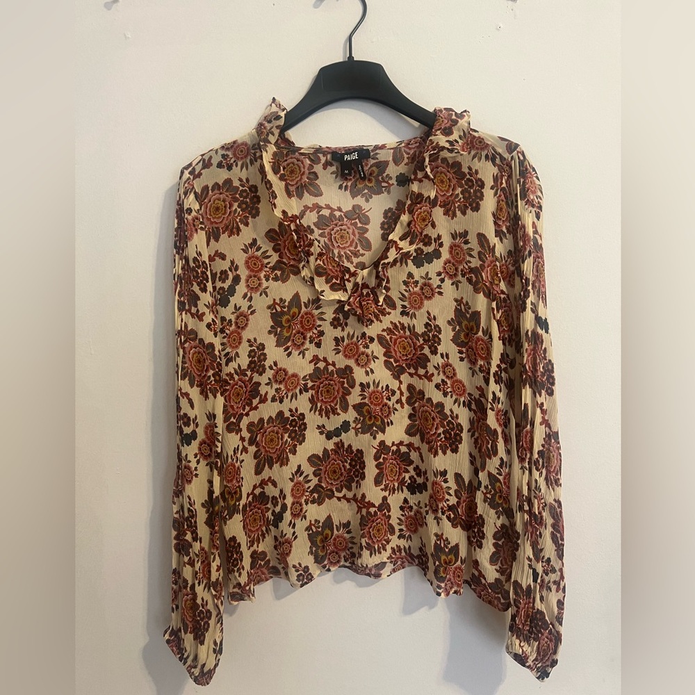 Paige silk blouse floral - ruffle collar